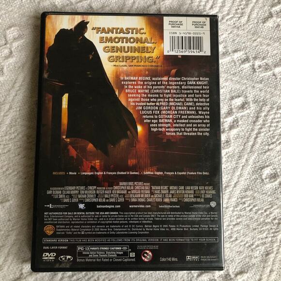 Batman Begins Full Screen Ed Dvd 2005 Movie Christian Bale Drama Action - Picture 2 of 3